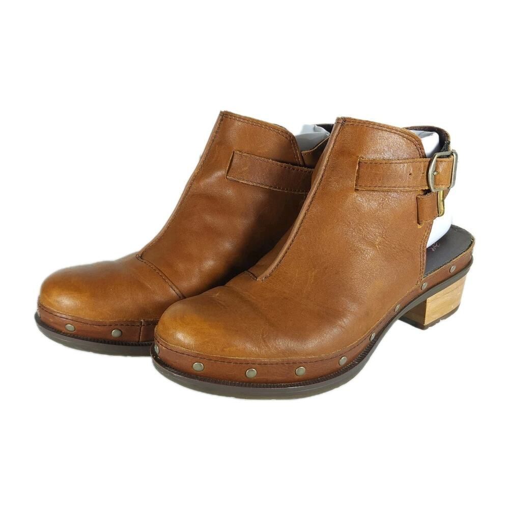 Chaco Women's Cataluna US 7,5 Brown Leather Ankle Strap Slingback Clogs shoes